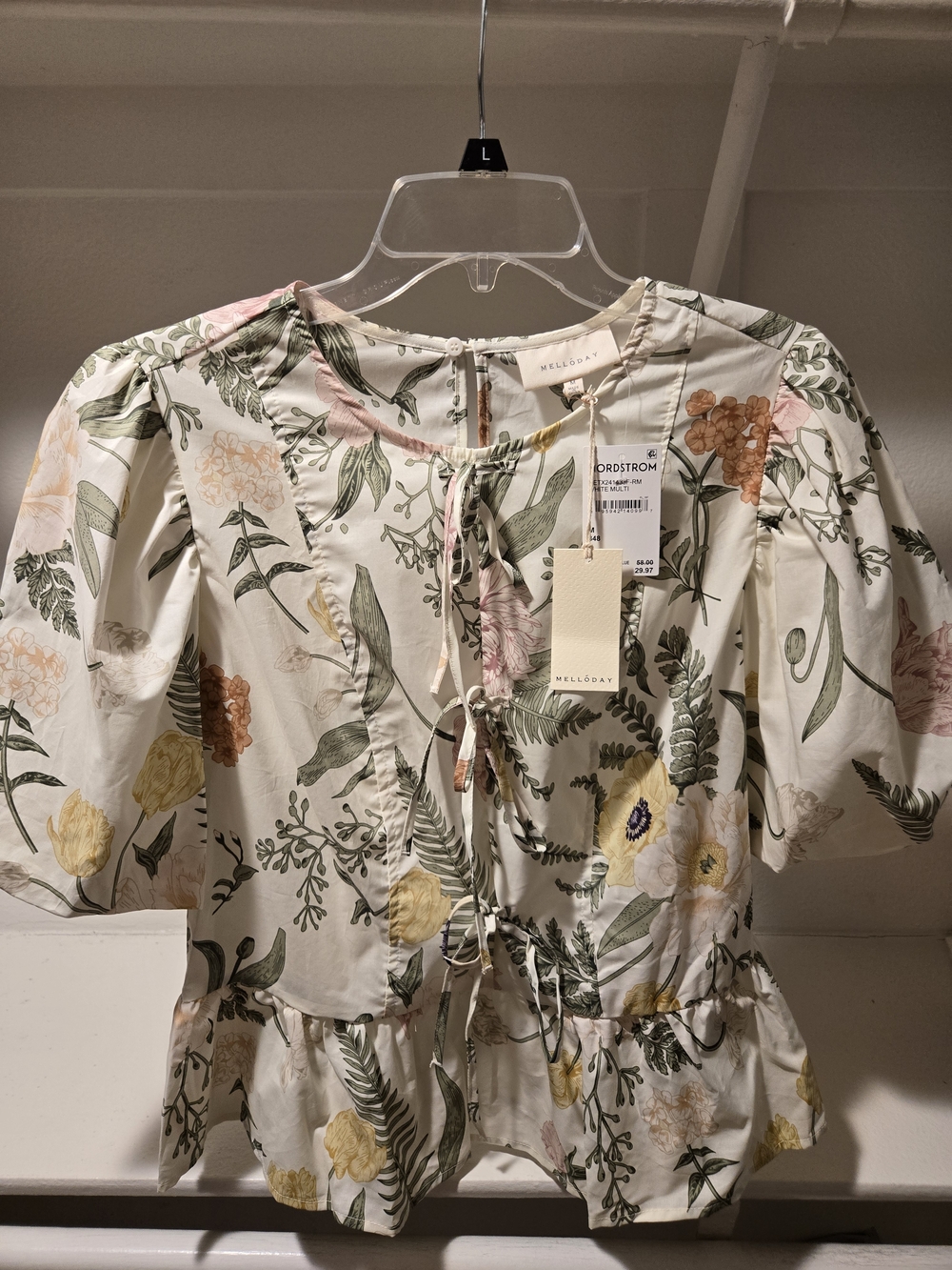 MELLODAY Floral Puff-Sleeve Tie-Front Top With Botanical Print - Picture 5 of 6